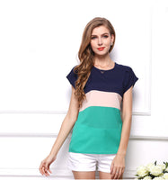 USA SIZE Large size short-sleeved chiffon shirt three-color stitching small color matching t-shirt